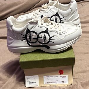 White Sneakers with Cat Design